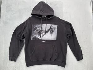 Superb Hoodie Mens Medium Gray Pullover Fleece Snake Art Graphic Medusa Statue
